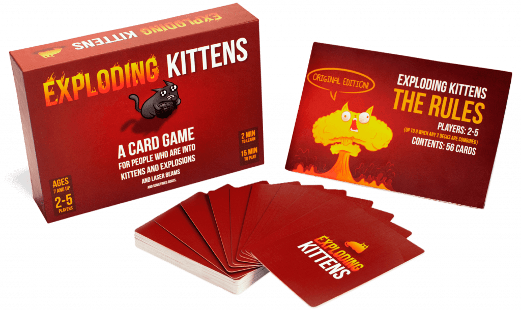 The contents of the Exploding Kittens box