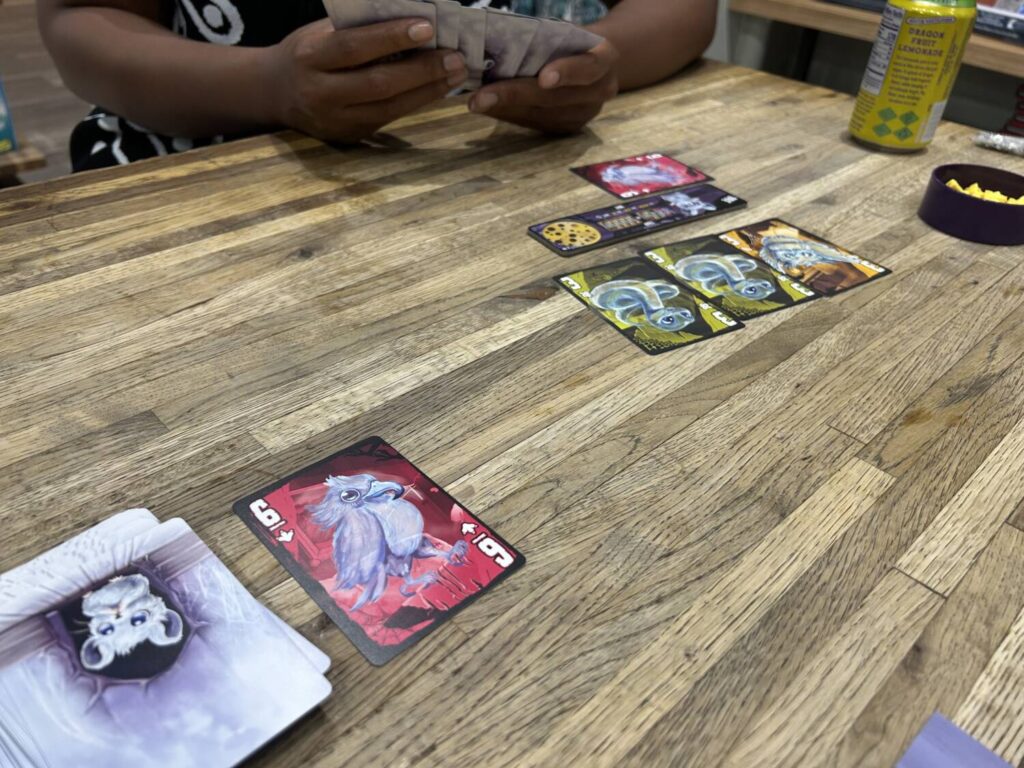 Cards on a wooden table.